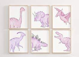 Pink Dinosaur Room Decor Pink Dinosaur Print Set Dinosaur Etsy In 2021 Dinosaur Room Dinosaur Room Decor Dinosaur Nursery Art