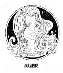 Identify 15 different creatures in these animal coloring sheets. Illustration Of Aquarius Astrological Sign As A Beautiful Girl Zodiac Vector Drawing Isolated In Black And White Future Telling Horoscope Alchemy Spirituality Coloring Book For Adults Royalty Free Cliparts Vectors And Stock