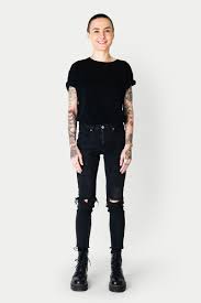 Download Premium Psd Of Model With Tattoo In Black T Shirt And Jeans In 2020 T Shirt And Jeans Black Tshirt Black Tee
