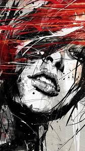 Black And White Art With Red Accents I Love The Black White With The Red Accent This Is Amazing Art Painting Street Art Portrait Art