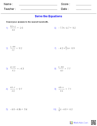 Free math worksheets and activities grade 9. Algebra 1 Worksheets Equations Worksheets