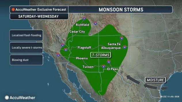 First storms of summer to arrive in southwestern US as monsoon begins