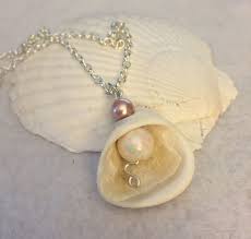 Mermaid Necklace Florida Beach Shell With Glass Pearl Beads 18 Shiney Silver Tone Chain Mermaid Jewelry Mermaid Necklace Shell Jewelry