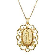 Layered 3pc style chain sets ; Everlasting Gold 10k Gold Filigree Virgin Mary Pendant Necklace