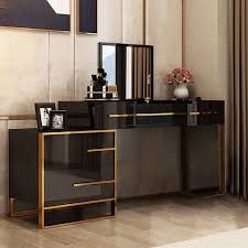 Maybe you would like to learn more about one of these? Black Makeup Vanity With Flip Top Mirror Side Cabinet Dressing Table With Drawers Gold Stainless