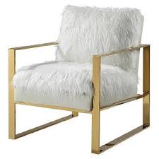 Linon faux flokati arm less office chair modern white accent chair. White Shaggy Faux Fur Gray Frame Chair