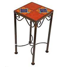 Metal planters, hangers & stands. 4 Tile Mexican Iron Side Table With Talavera Tile Top
