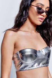 Metallic Silver Pu Bralette Shopperboard