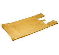 Yellow plastic T-shirt bag 34+20x63cm, 100pcs/pack