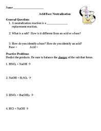 If an acid is added to a base, a chemical reaction called neutralization occurs. Neutralization Reaction Worksheets Teaching Resources Tpt