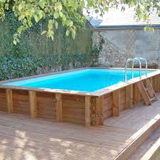 Piscine Bois Rectangulaire Lagos 4 27 M X 2 77 M X H 1 33 M Couleur Liner Bleu Jardimagine Wooden Pool Rectangular Pool Small Backyard Pools
