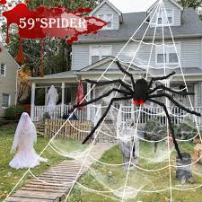 How to build a giant spider for outdoor halloween decorations! Ourwarm Halloween Decorations Fake Giant Spider With Triangular Huge Spider Web For Party Garden Yard Haunted House Horror Props Party Diy Decorations Aliexpress