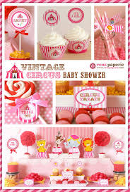 Vintage Pink Carnival Circus Baby Shower Package Personalized Full Collection Set Printab Vintage Circus Baby Shower Circus Baby Shower Carnival Baby Showers