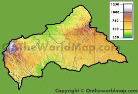 Streets names and panorama africa. Central African Republic Physical Map