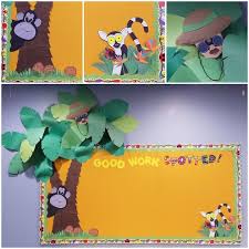 Jungle Themed Classroom Papers With Great Grades Are Displayed Here Jungle Preschool Themes Jungle Theme Classroom Preschool Classroom Decor