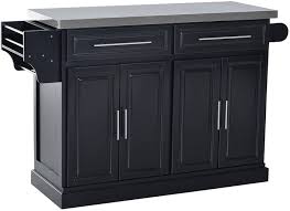 Combining rustic kitchen island with wheels is a brilliant idea to express aesthetic impression in your kitchen. Amazon Com Homcom Portable Multi Storage Rolling Kitchen Island Storage Cart With Stainless Steel Top Black Kitchen Islands Carts