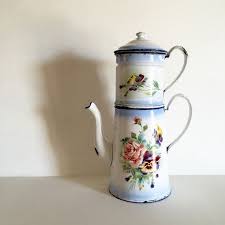 French Antique Enamel Coffee Pot French Enamelware Cafetiere Blue And White Floral Enamelware Coffee Pot French Antiques Shabby Chic Antiques Enamelware