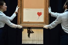 Banksy's shredded painting, now titled 'love is in the bin' (2018). Banksy S Shredded Painting Stunt Was Viral Performance Art But Who Was Really Trolling Who