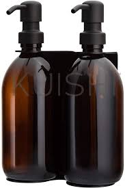 Kuishi Distributeur Mural Savon En Acier Inoxydable Noir Porte Savon Liquide Double Standard Pour Flacons De Porte Savon Distributeur Savon Flacons En Verre