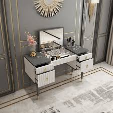 A mirror over a vanity sink or area in your bathroom can add a dash of style and personality. 4 Drawer Makeup Vanity Table With Flip Top Mirror White Gray Makeup Vanities Bedroom Furniture Furniture