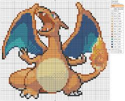 Pokemon Charizard Dessin Petit Carreau Broderie Sur Carte Point De Croix
