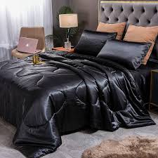 Need help choosing black bedroom sets ? Buy Yearning 5 Pcs Black Comforter Queen Set Satin Silky Bedding Quality Ultra Soft Premium Bedding Sets Luxury Quilt Fitted Sheet And Flat Sheet With 2 Matching Pillow Covers Online In Vietnam B08g4v6m3f