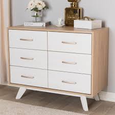 Baxton Studio Helena 6 Drawer Natural And Whitewash Dresser 28862 8009 Hd The Home Depot