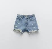 Zara RIPPED DENIM HIGH RISE SHORTS, Blue, US 2 | eBay