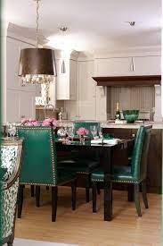 Crystals Nailhead Accents Furniture Design Modern Green Dining Chairs Skin Furniture