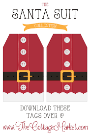 Free Printable Santa Suit Holiday Gift Tags A Gift To You From The Cottage Market The Cottage Market Holiday Gift Tags Holiday Gift Tags Printable Christmas Gift Tags