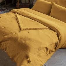 Grande assortimento per la camera da letto. Runner Letto Garza Di Cotone 90 X 200 Cm Gaia Giallo Zafferano Biancheria Da Letto Eminza