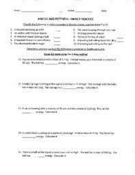 What was the speed of the pie? Potential And Kinetic Energy Worksheets Teachers Pay Teachers