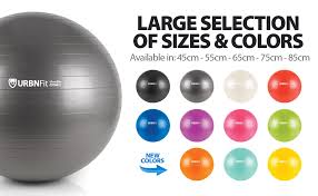 urbnfit exercise ball multiple sizes for fitness stability balance yoga workout guide quick pump included anti burst professional quality