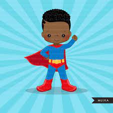 Black Superhero Boys Clipart Splash Background Cute Characters Scrapbooking Set Clip Art Superhero