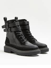 River Island Double Ankle Strap Chunky Boot Black Very Co Uk