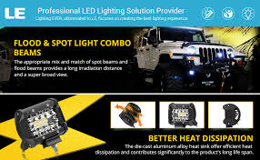 Amazon Com Le 4 Inch Led Work Light Bar 60w 6000k Spotlight Daylight White Ip68 Waterproof Driving Light For Truck Car Atv Suv Jeep Boat And More Pack Of 2 Automotive