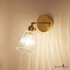 Ribbed Glass Tapered Wall Lamp Retro Style Rotatable Small 1 Light Wall Lighting In Brass For Bedside In 2021 Bedside Wall Lights Wall Lights Wall Lamp