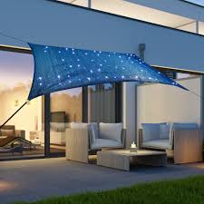 viereck sonnensegel sternenhimmel mit 100 mikro leds solar beleuchtung 200x300 cm sonnenschutz blau
