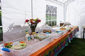 Having An Outdoor Party And Need To Keep Stuff Cold Use Those Under The Bed Storage Thingys To Ho Outdoor Party Foods Cookout Party Summer Wedding Food Buffet