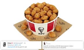 The kfc outlets here also specialize in fried chicken, the item for which the chain is known for the world over. Kfc Is Launching An 80 Piece Popcorn Chicken Bucket For 5 99 Daily Mail Online