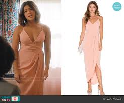Jane S Pink Draped Dress On Jane The Virgin Dresses Lace Dress With Sleeves Draped Dress