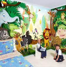 Vector cartoon pig on a brick wall background. 3d Animal Forest Cartoon Wallpaper Mural For Children Mural Wallpaper Murals For Kids Kids Wall Murals