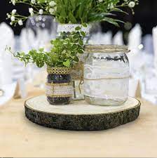 Playing around with fall centerpieces burlap table cloth. Buy Karavella Large Wood Slices For Centerpieces 5 Pack Wood Centerpieces For Tables 11 To 13 Inches Rustic Wedding Centerpiece Natural Wood Slabs W Cracks Bark Loss Online In Indonesia B07dn84y9v