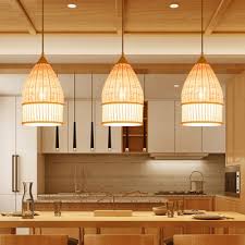 Elongated Dining Room Pendant Lighting Bamboo 1 Light Modern Hanging Light Fixture In Beige Takeluckhome Com