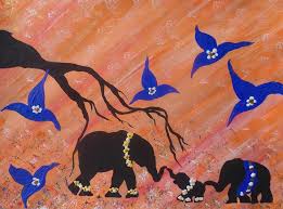 Set of four prints on high quality heavyweight paper with archival inks. Orange Safari Nursery Wall Art Baby Elephants Nursery Decor Baby Animals Painting Original Canvas Painting By Geanna Georgescu