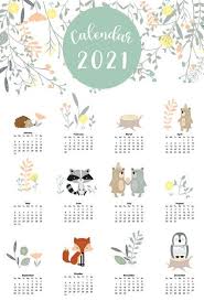 Cute Woodland Calendar 2021 With Bear Skunk Penguin Leaves For Children Kid Baby In 2020 Calendar Design Calendar Design Template Printable Calendar Template