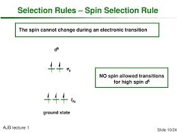 The first rule says that allowed transitions must involve the promotion of electrons without. Schedule Lecture 1 Electronic Absorption Spectroscopy Jahn Teller Effect And The Spectra Of D1 D4 D6 And D9 Ions Lecture 2 Interpreting Electronic Ppt Download