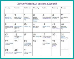 August Calendar Printable Special Days August Calendar Calendar Printables Homeschool Elementary