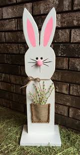 White Wooden Bunny Stand Wooden Easter Bunny Spring Decor Etsy Easter Decorations Outdoor Easter Wood Crafts Spring Easter Decor