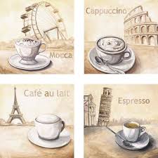 Mocca In Wien Cappuccino In Rom Cafe Au Lait In Paris Espresso In Pisa Leinwandbild Auf Platte Leinwand Kaffee Dekorationen Bilder Leinwand Leinwandbilder